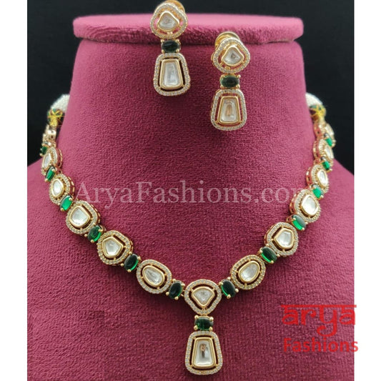 Shaniya Kundan Necklace with Moissanite CZ Stones