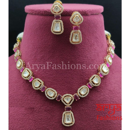 Shaniya Kundan Necklace with Moissanite CZ Stones