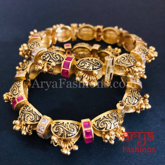 Surali Rajwadi Kundan Jadau Openable Kada with Ruby/Emerald/Kundan stones