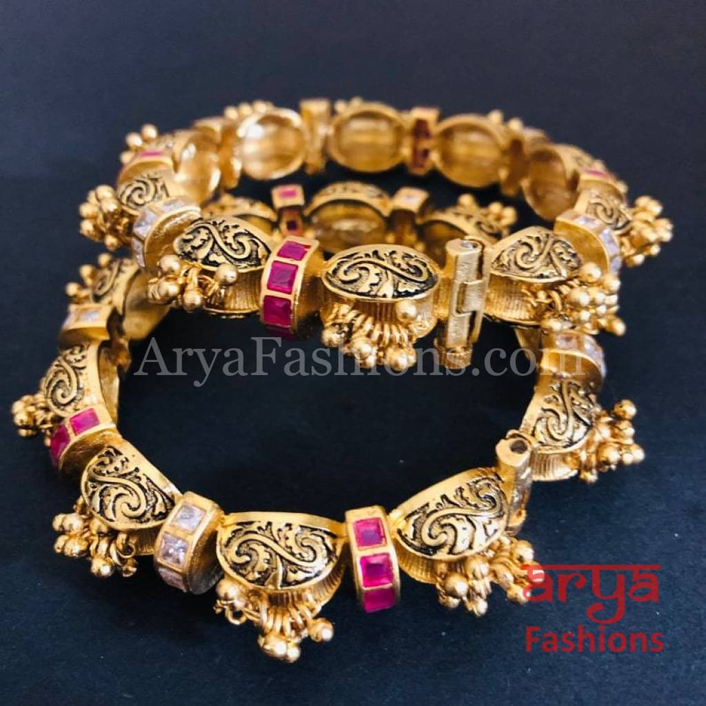 Surali Rajwadi Kundan Jadau Openable Kada with Ruby/Emerald/Kundan stones