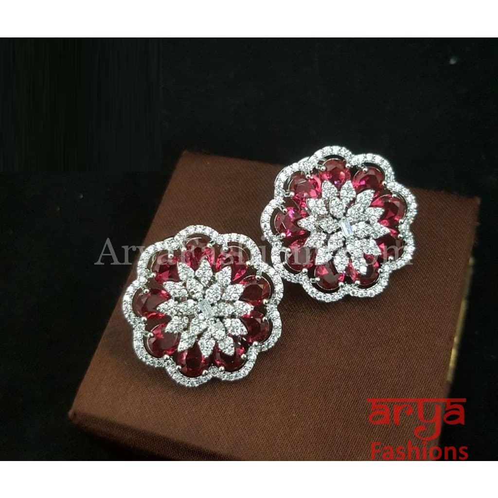 Tahi CZ Studs with Silver stones in Rose Gold Finish/ Trendy Bollywood Stud