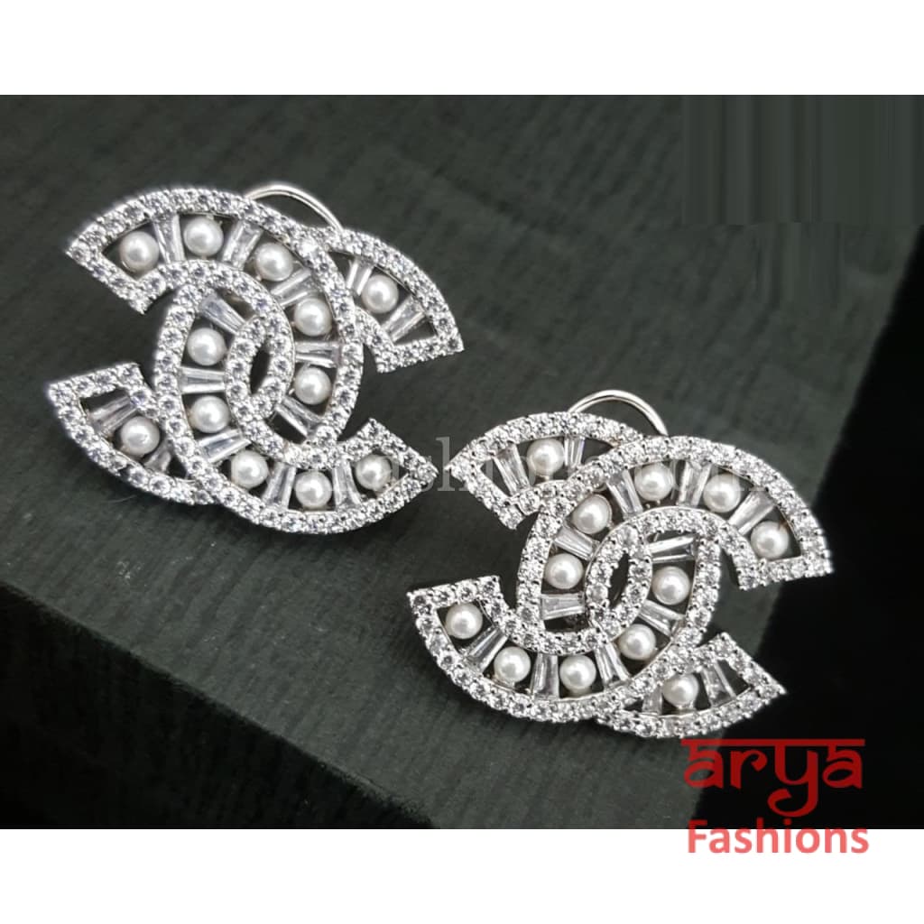 Tanisha CZ Studs with Silver stones in Rose Gold/ Silver/ Gold