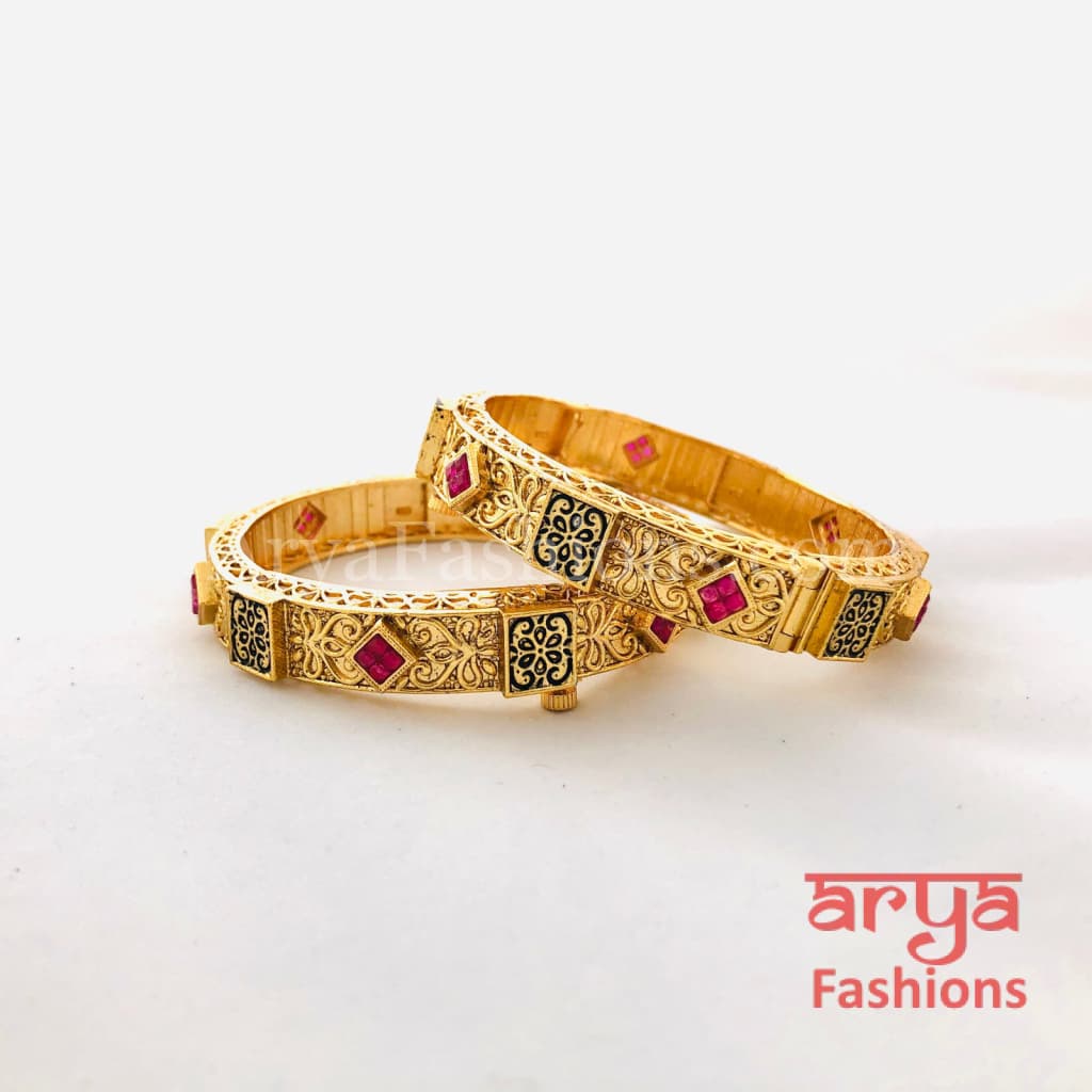 Traditional Kundan Meenakari Colorful Stones Bangles