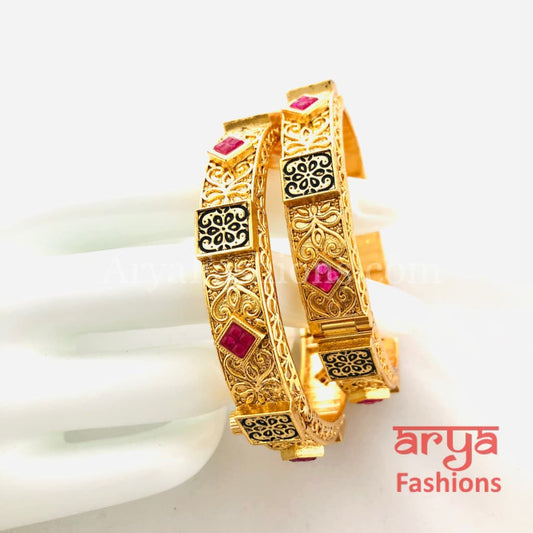 Traditional Kundan Meenakari Colorful Stones Bangles