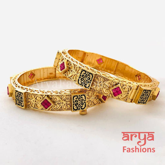 Traditional Kundan Meenakari Colorful Stones Bangles
