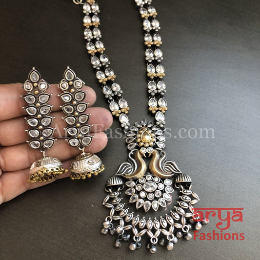 Zaira Red/Green/White Silver and Gold Dual tone Necklace with Ruby Red Cultured