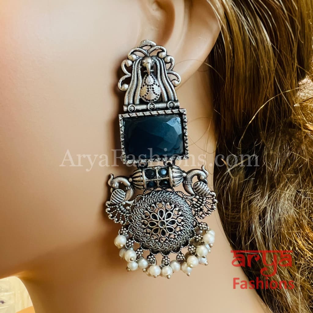 Zeba Colored Stone Ethnic Oxidized Earrings