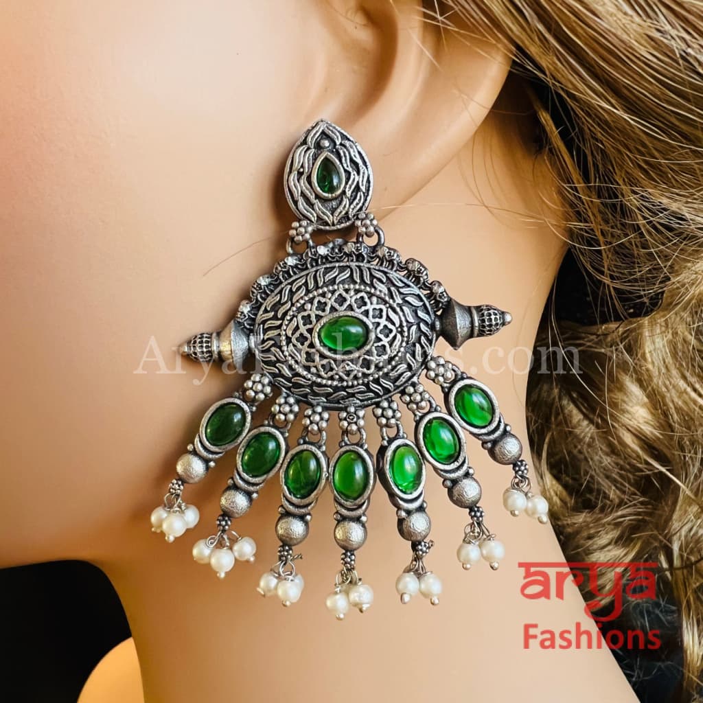 Zeba Silver Oxidized Pearl Chandbali