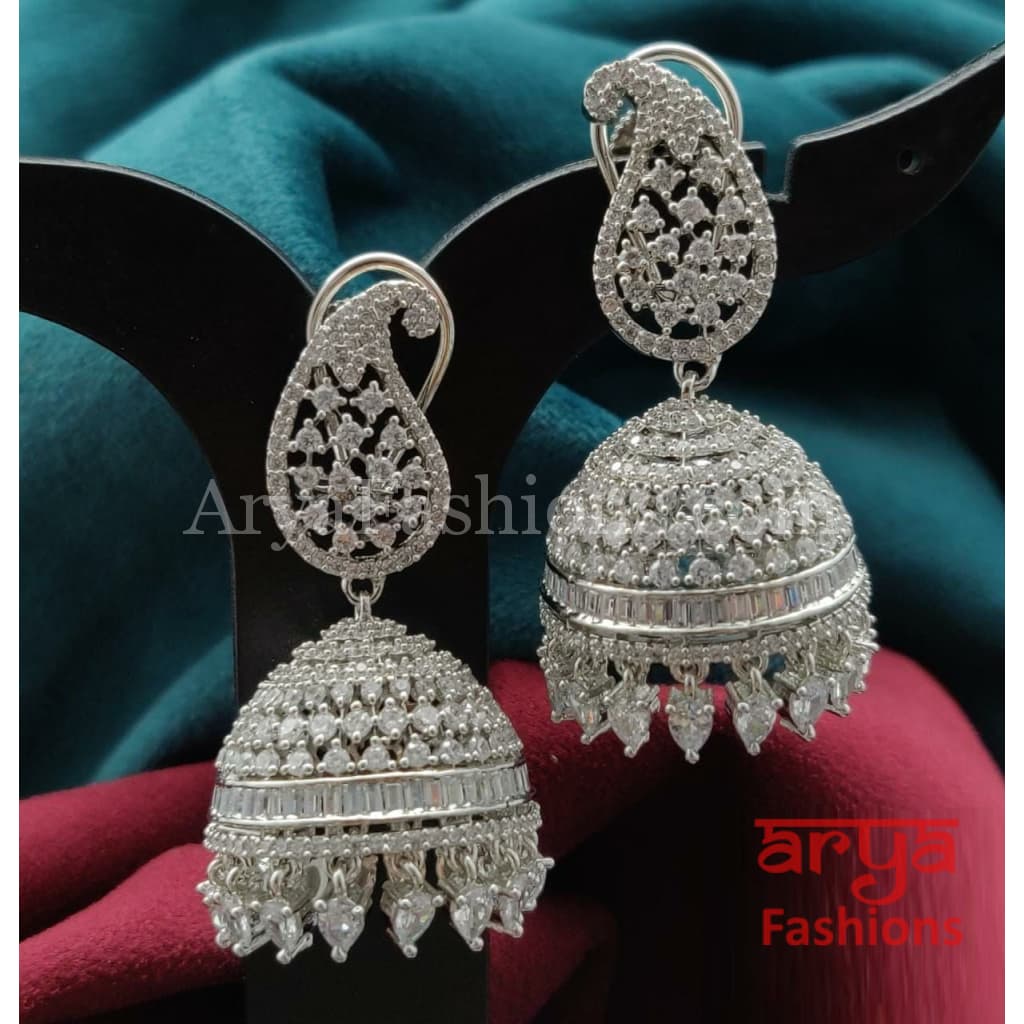 Zuhi Silver CZ Jhumka