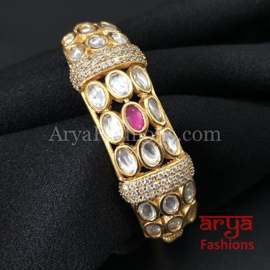 2.6,2.8 size Kundan Bracelet with White and Pink Stone
