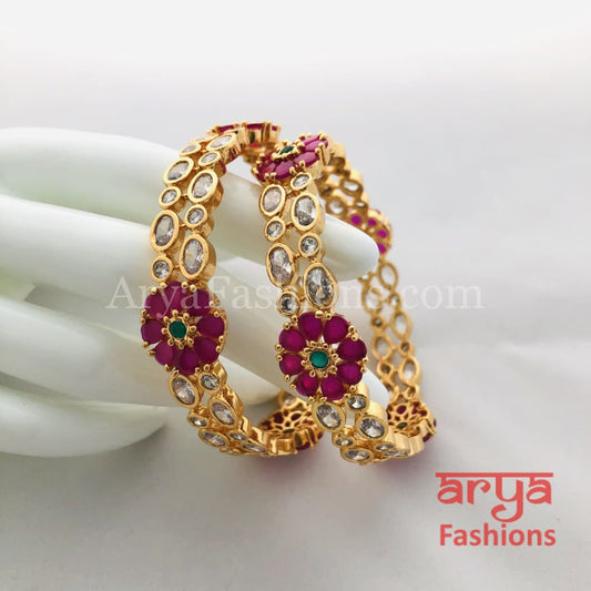 2.6 Bridal Ruby Cubic Zirconia Flower Bangles