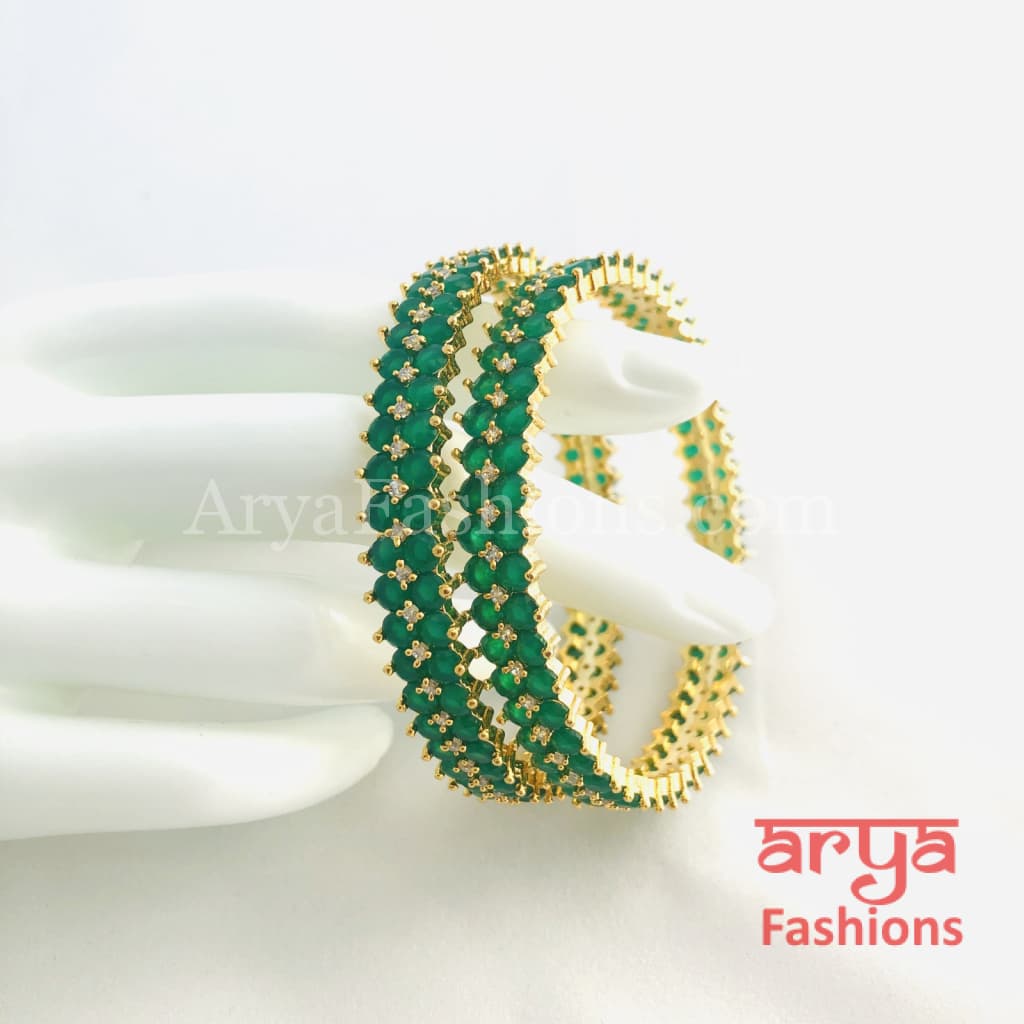 2.6 Golden Emerald Green Trendy Bangles Set of 2
