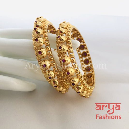 2.6 Golden Ruby Stones Gokhru Kada Bangles