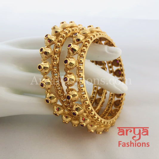 2.6 Golden Ruby Stones Gokhru Kada Bangles