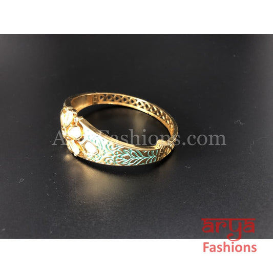 2.6 Openable Mint Green Meenakari Jadau Kundan Polki Bracelet