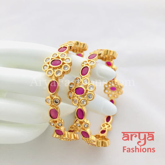 2.6 size Ruby CZ Stones Flower Bangles