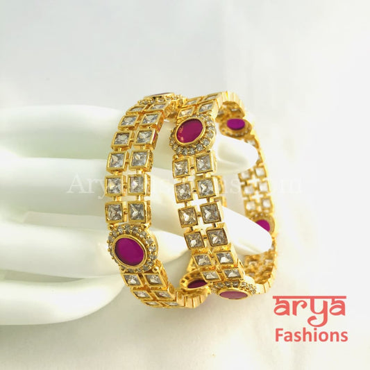 2.6 size Ruby and White CZ Stones Studded Bridal Bangles