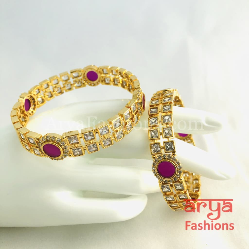 2.6 size Ruby and White CZ Stones Studded Bridal Bangles