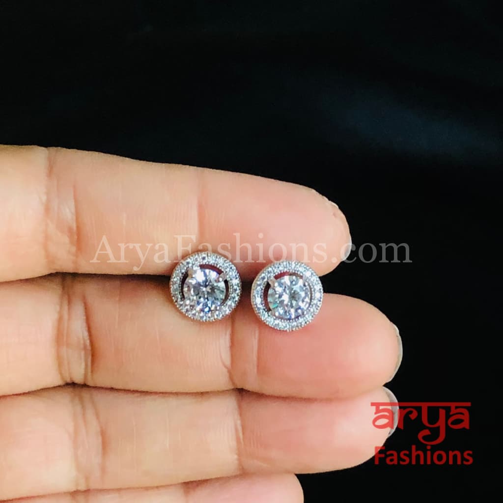 925 Silver Designer CZ Studs/ Round and Heard Shaped Studs