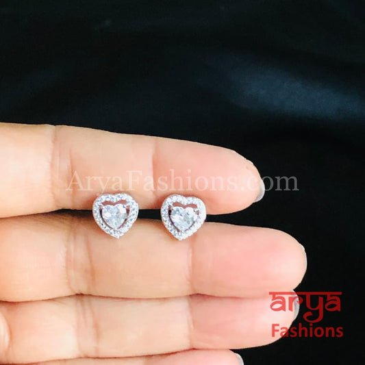 925 Silver Designer CZ Studs/ Round and Heard Shaped Studs