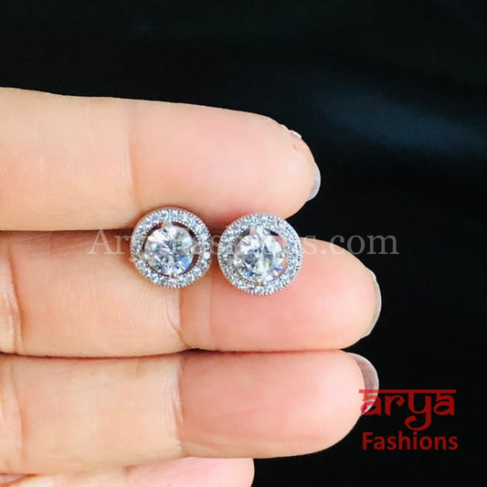 925 Silver Designer CZ Studs/ Round and Heard Shaped Studs