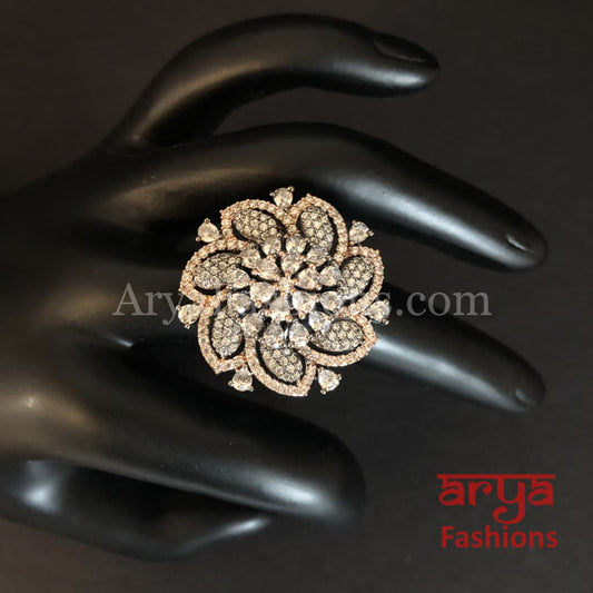 Aashiya Cubic Zirconia Rose Gold Victorian Ring