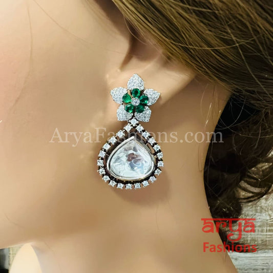 Adhira Black Silver CZ Stud Earrings