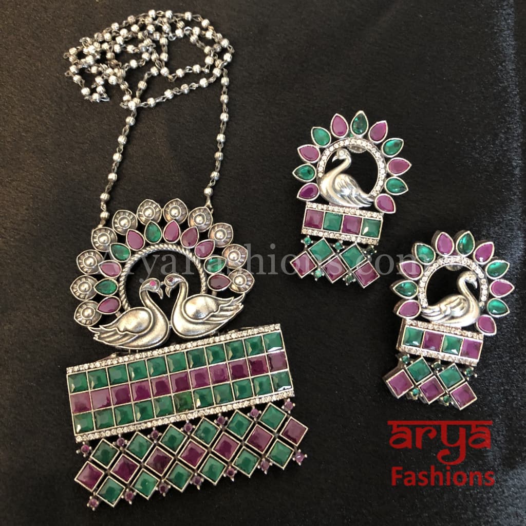 Aditi White and Colored stones Pendant Tribal Necklace