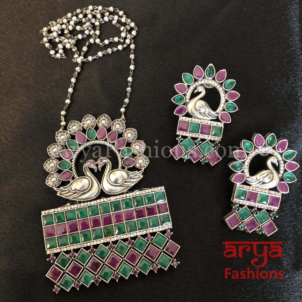 Aditi White and Colored stones Pendant Tribal Necklace