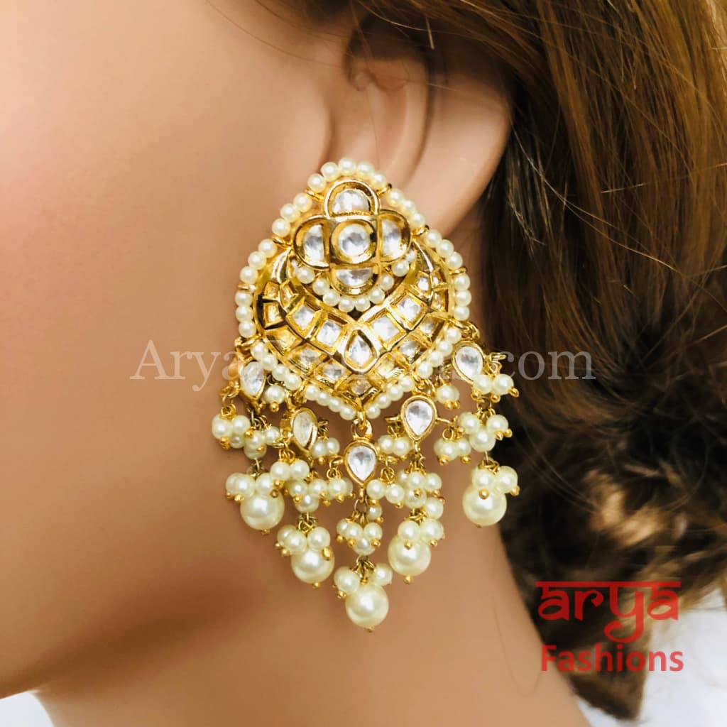 Anaira Beautiful Kundan Chandbali with Pearl Beads