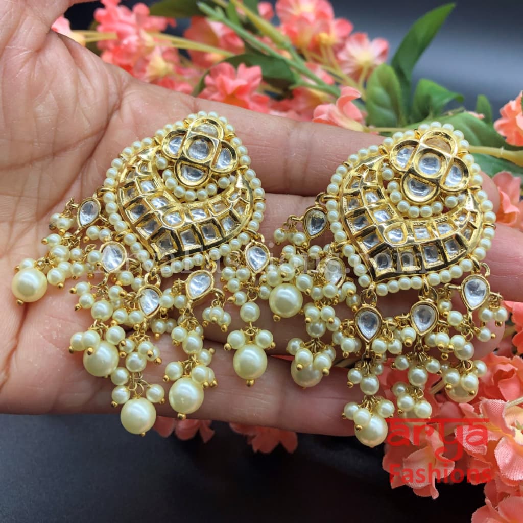 Anaira Beautiful Kundan Chandbali with Pearl Beads