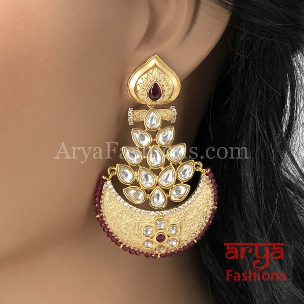 Anaira Kundan Ivory Meenakari with Ruby Beads Chandbalis