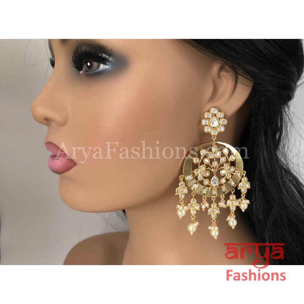 Anaira Kundan Pearl Chandbali with Beads