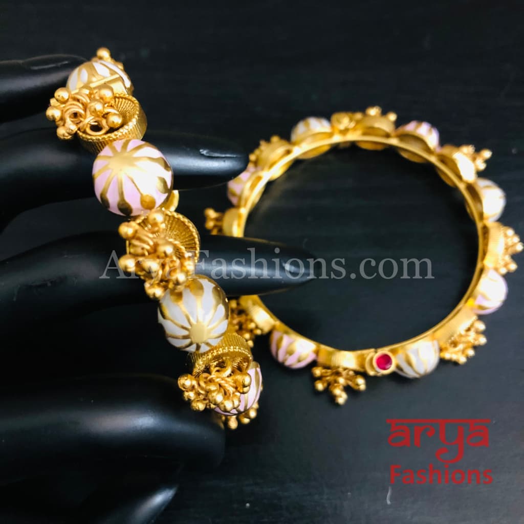 Anisha Pink Blue Meenakari Openable Rajwadi Bangles