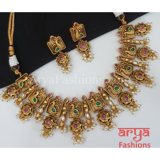 Antique Kundan Meenakari Necklace Temple Jewelry