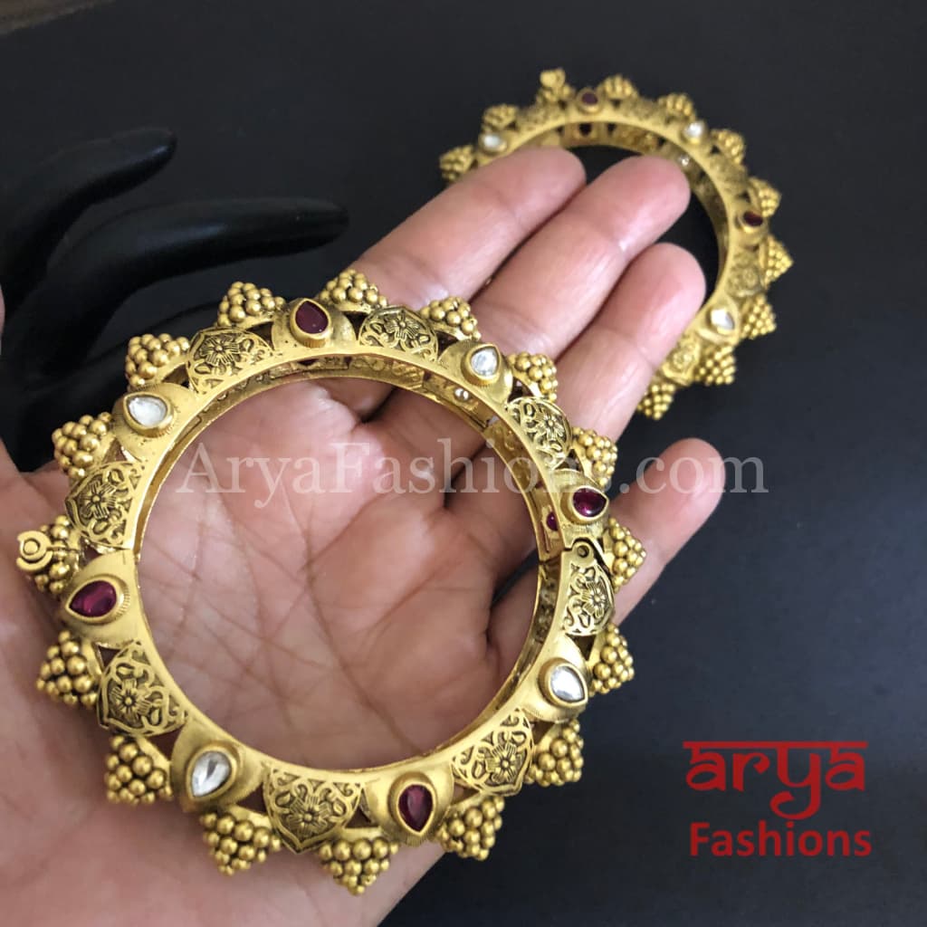 Antique Ruby Kundan Rajwadi Bangles Pair of 2