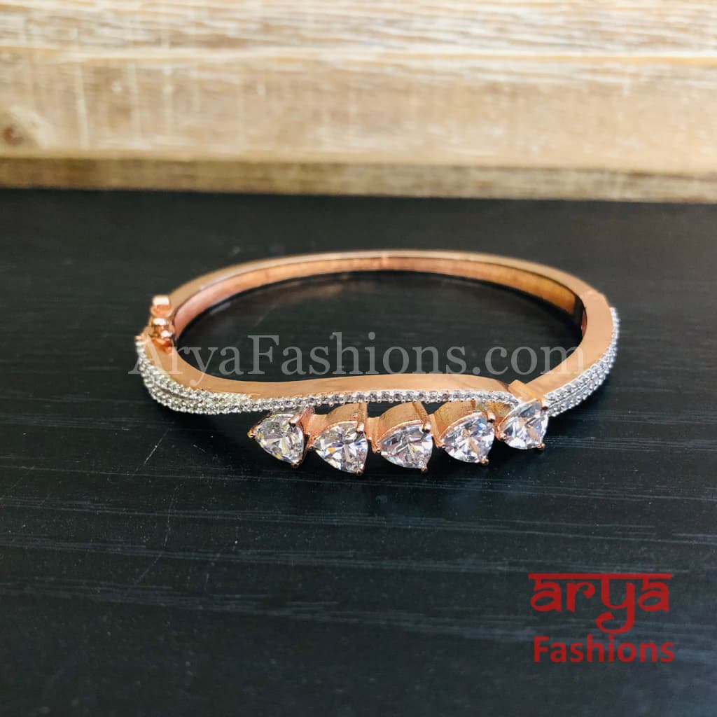 Anvi Rose Gold CZ Party wear Bracelet with White Crystals