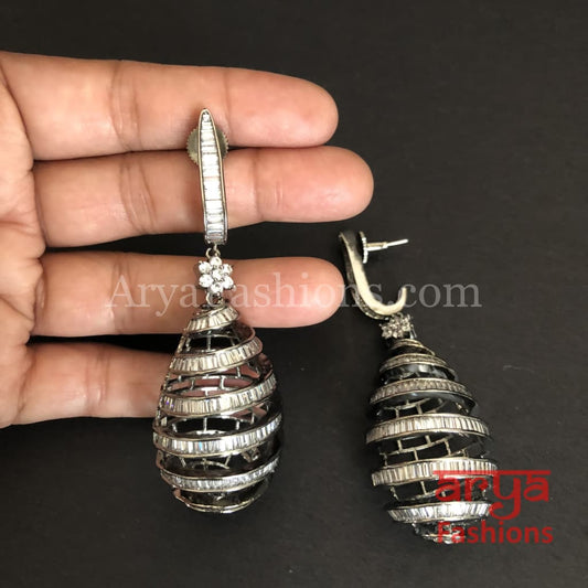 Ariana Victorian CZ Swirl Theme Earrings/ Cubic Zirconia Danglers