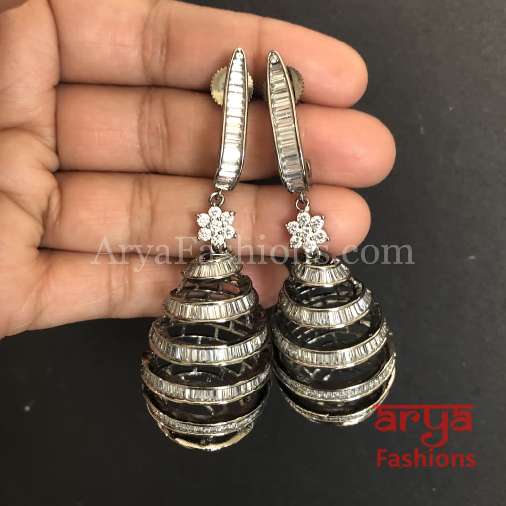 Ariana Victorian CZ Swirl Theme Earrings/ Cubic Zirconia Danglers