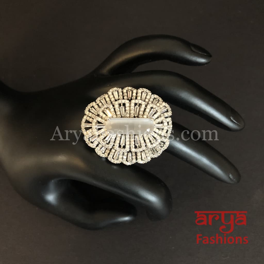 Audrey Cubic Zirconia Statement Silver Cocktail Ring