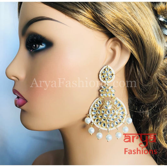 Big Kundan Chandbali Earrings/ Punjabi Chandbali/ Pearl Earrings