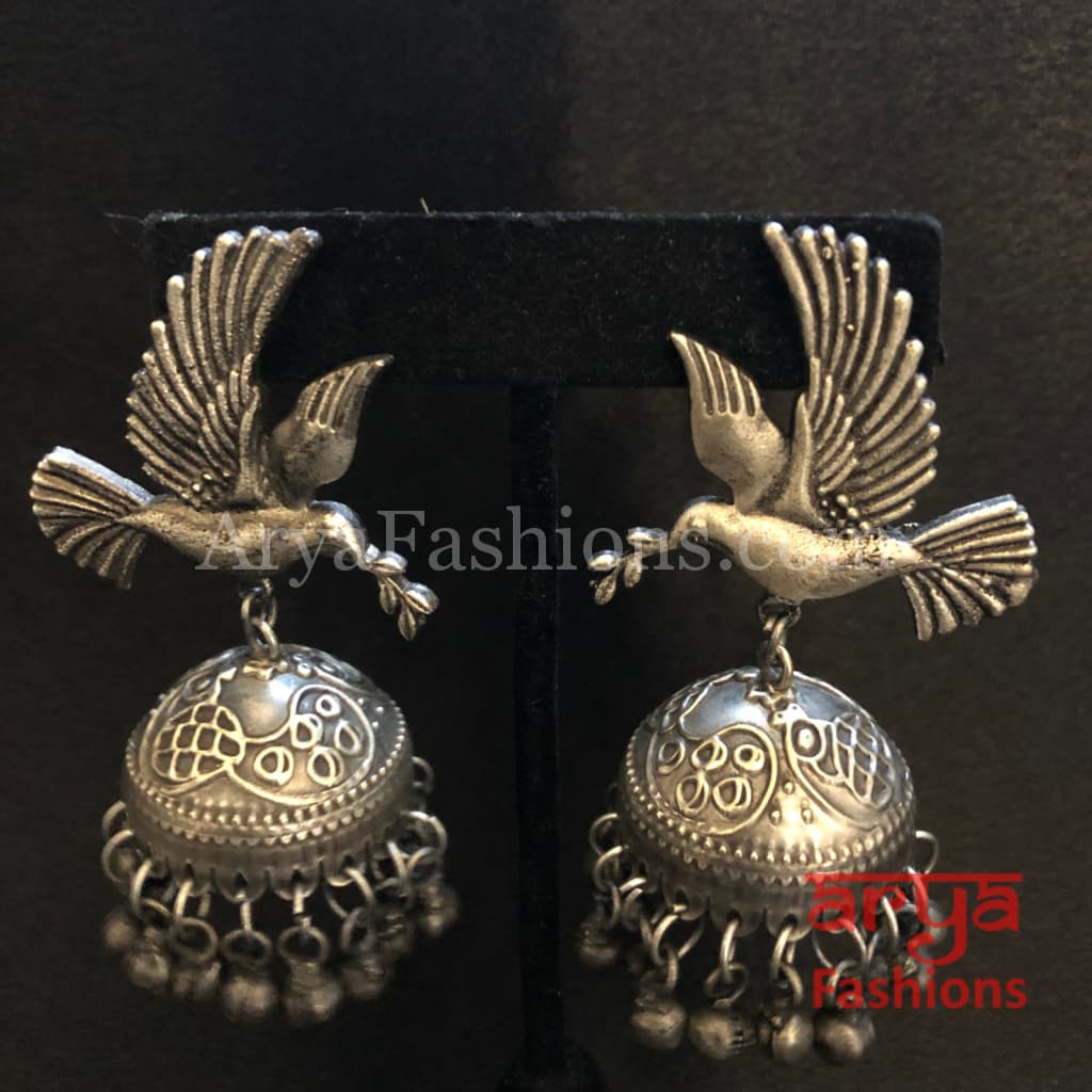 Bird Tribal Jhumka Earrings with Ghungroo