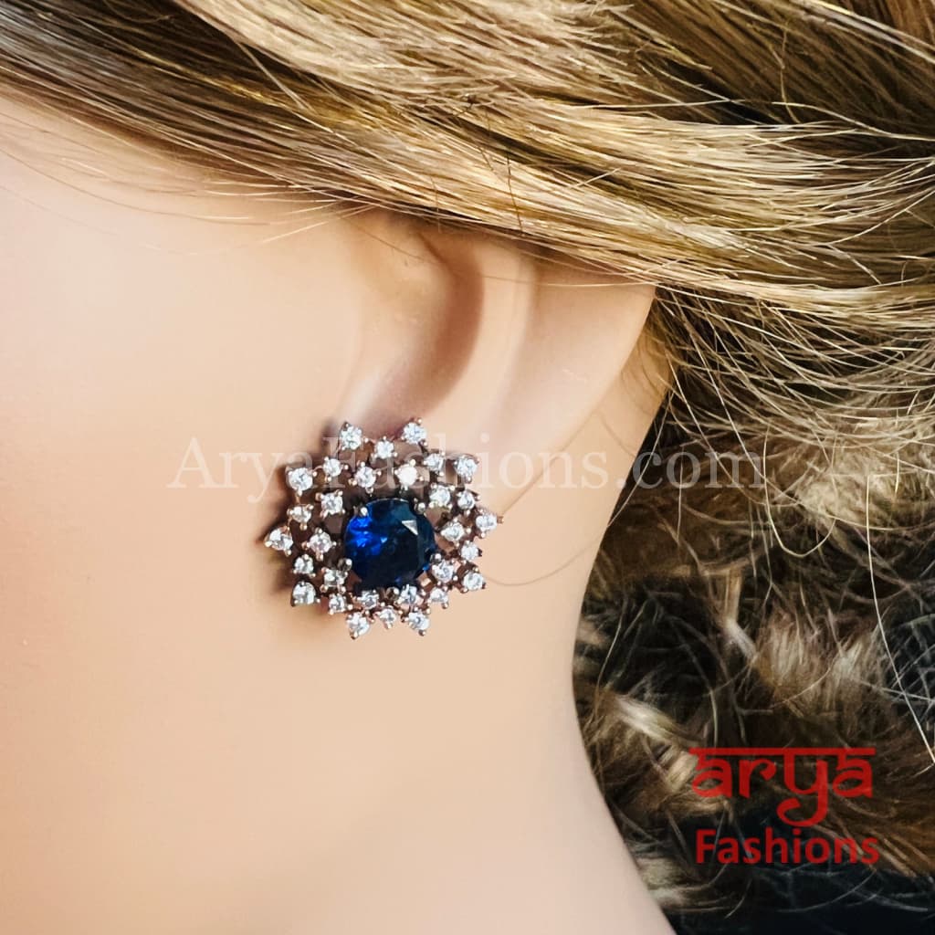 Black Rose Gold CZ Studs with Monalisa Stones