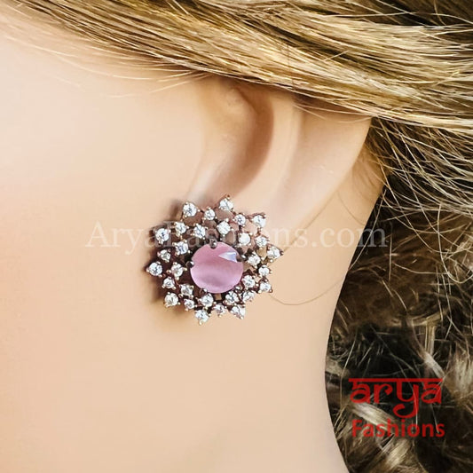 Black Rose Gold CZ Studs with Monalisa Stones