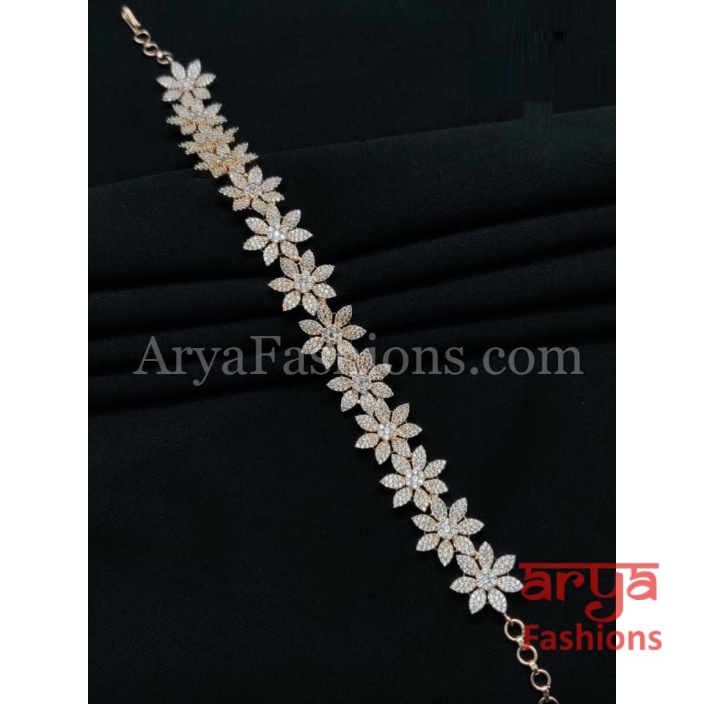 Bridal Cubic Zirconia Mathapatti/ Rose Gold Sheeshphool