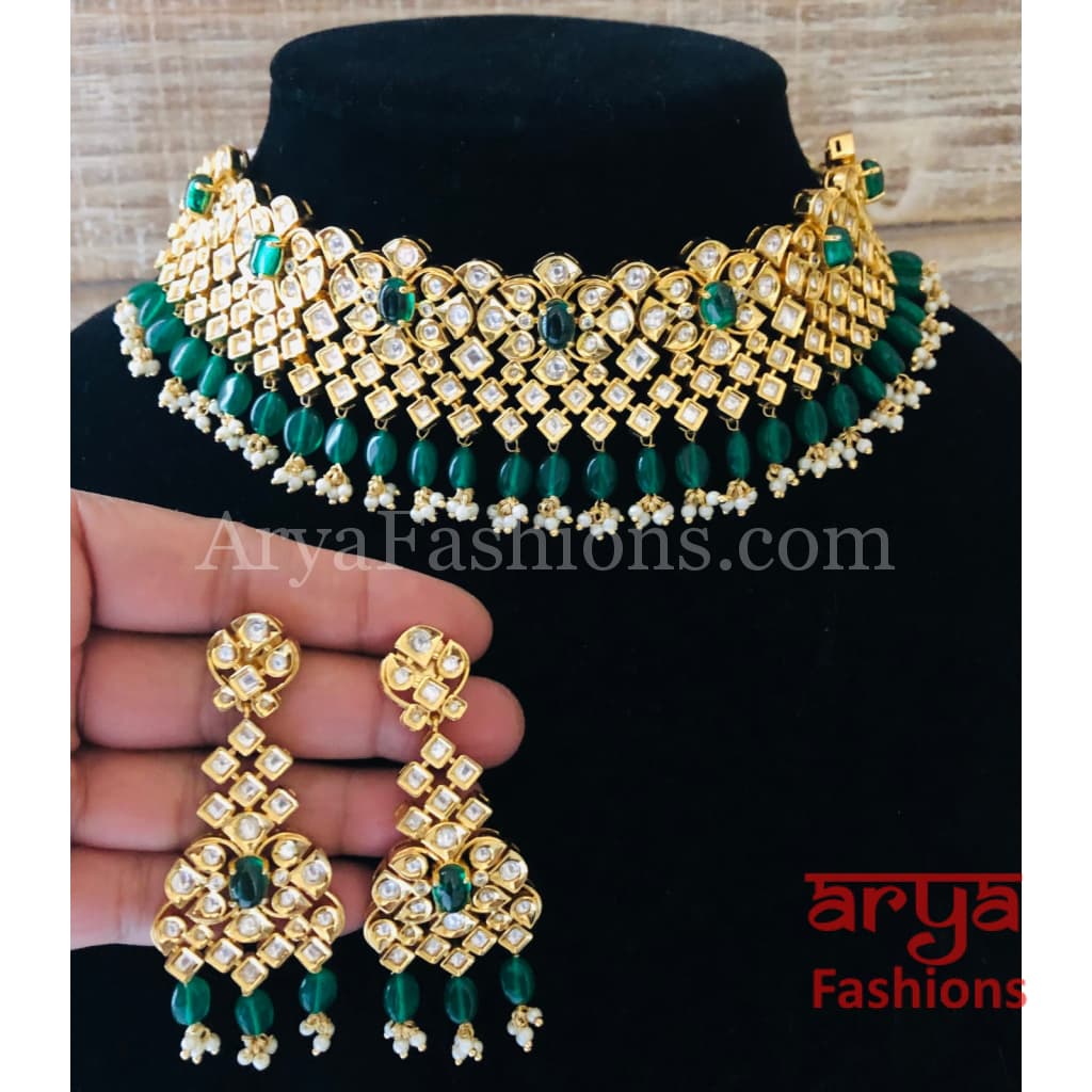 Bridal Emerald Green Pacchi Kundan Necklace/ Ruby Rajwadi Necklace