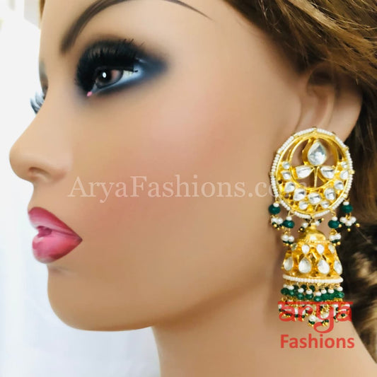 Bridal Emerald Pearl Kundan Polki Jhumka