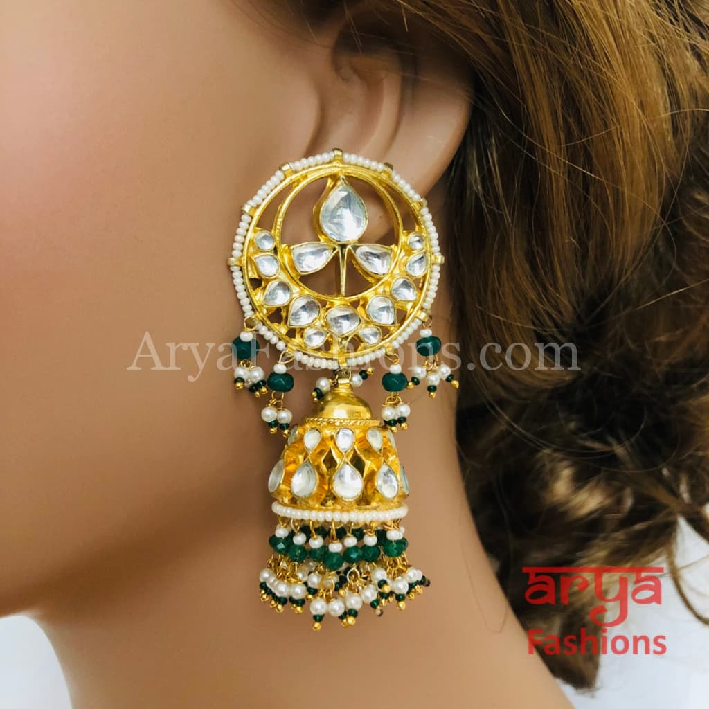Bridal Emerald Pearl Kundan Polki Jhumka