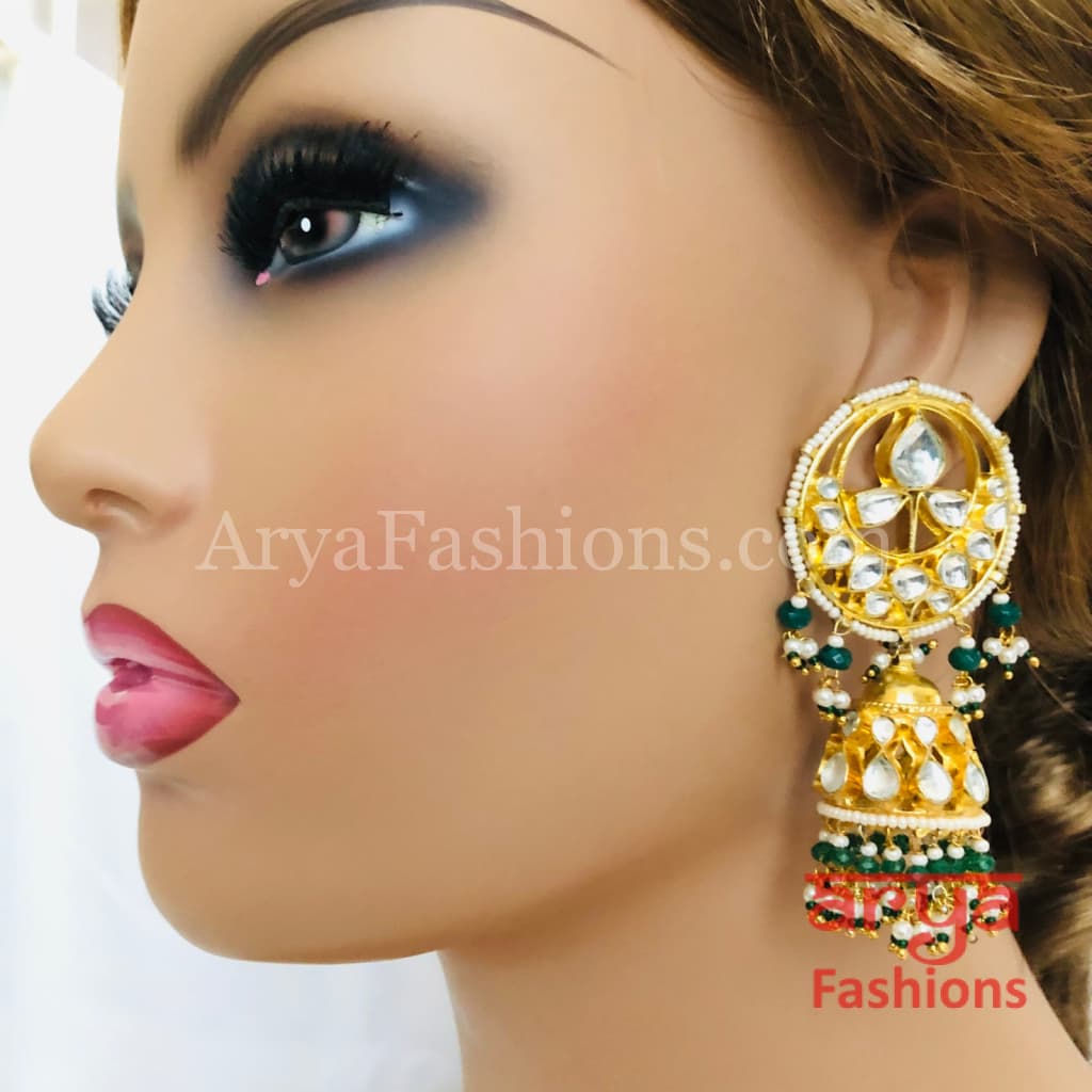 Bridal Emerald Pearl Kundan Polki Jhumka