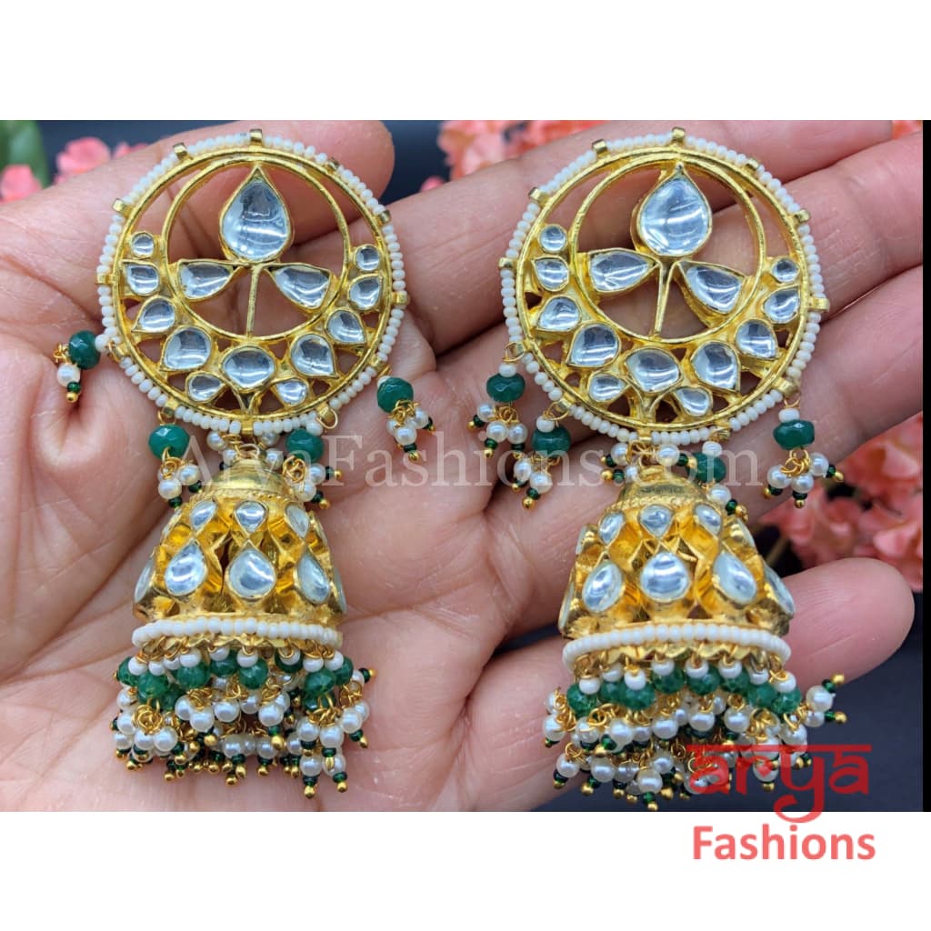 Bridal Emerald Pearl Kundan Polki Jhumka